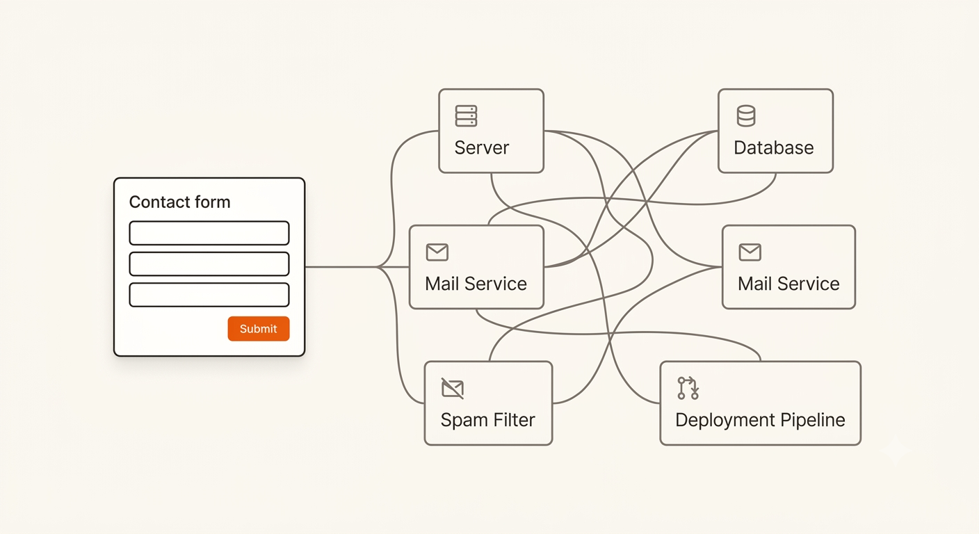 The usual stack required to make one contact form work: server, database, mail service and spam filtering.