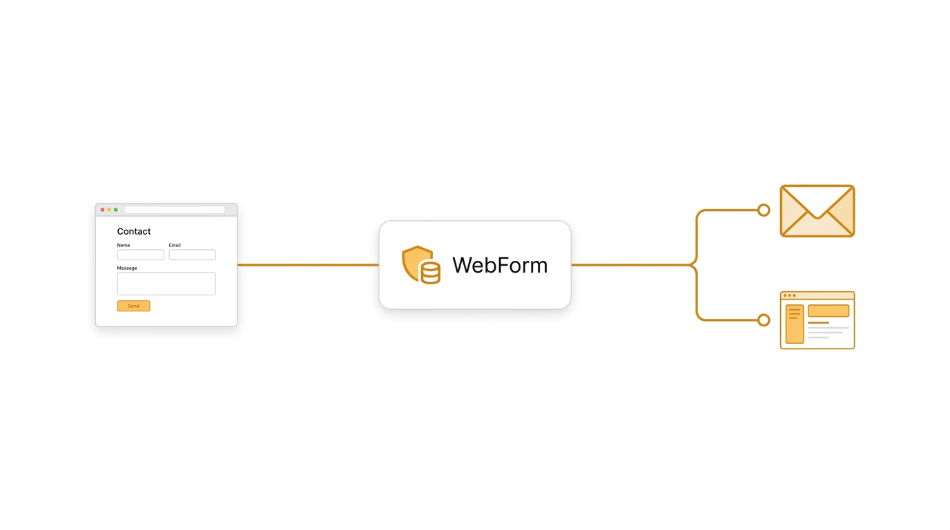 With WebForm, the form connects to one endpoint, which stores the submission and emails it.