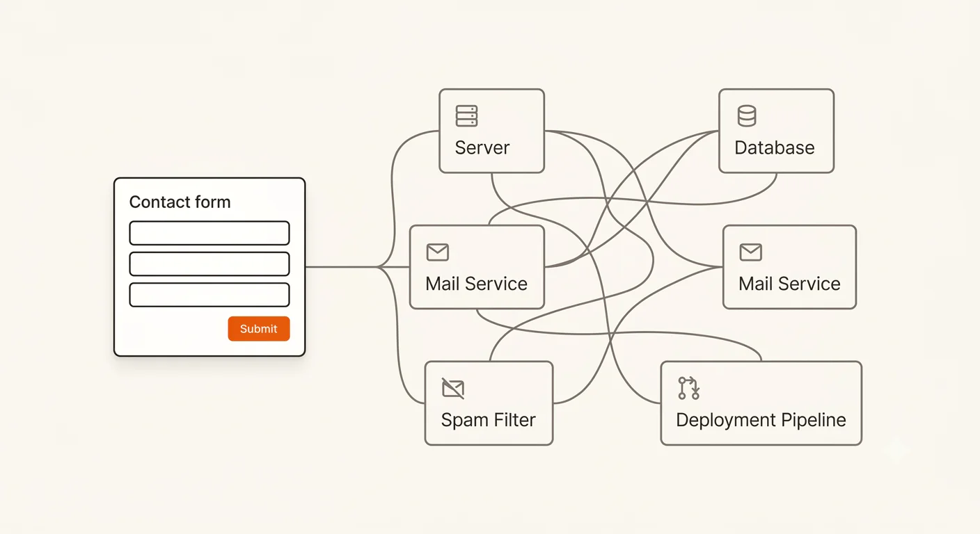 The usual stack required to make one contact form work: server, database, mail service and spam filtering.